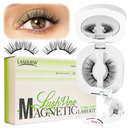 LASHVIEW Upgrade Magnetic Eyelashes Natural Look, Reusable Soft Magnetic Lashes Kit with Applicator, No Glue Needed, Windproof & Waterproof for All-Day Comfort (L14)
