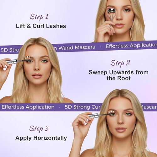 Iron Wand Mascara - 5D Curling Waterproof Mascara with Washable Metal Wand | Long-Lasting, Clump-Free Black Volume