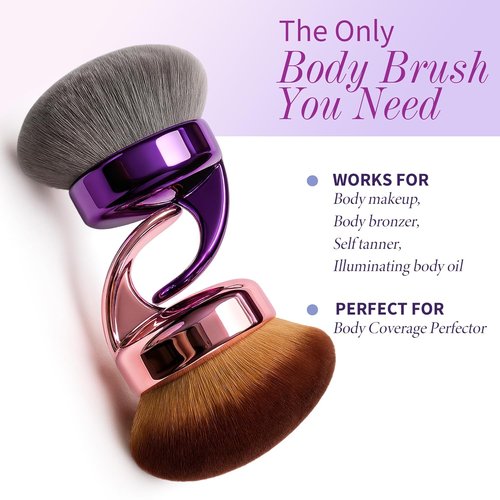 Blend & Blur Ultra Large Body Makeup Brush - 5.11-Inch Wide-Headed Kabuki for Effortless Self Tan Application | Purple