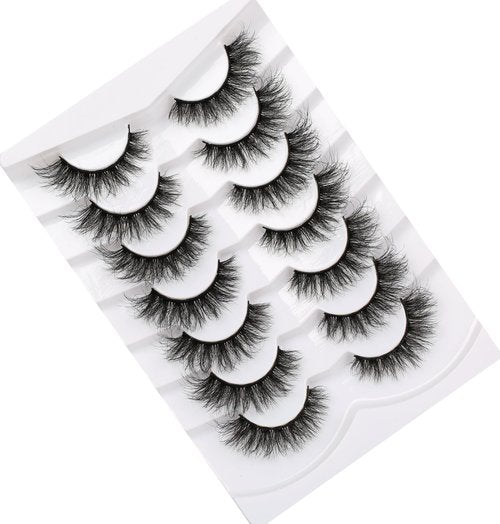 Pooplunch Cat Eye Lashes False Eyelashes Volume Thick Crossed 16MM Wispy Curly Fluttery Faux Mink Lashes 8D Fake Eyelash Strips 7 Pairs Pack
