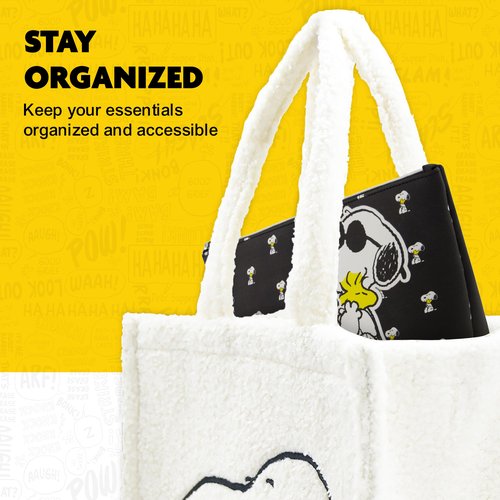 Concept One Peanuts Snoopy Women's Makeup Bag, Small Travel Cosmetic Zipper Pouch Organizer, Black
