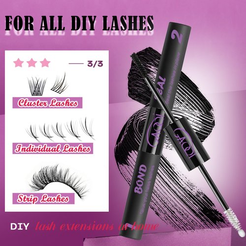 GAQQI Lash Cluster Glue, Lash Bond and Seal Waterproof Eyelash Glue for Eyelash Clusters, Strong Hold Adhesive for DIY Use, Latex-Free Safe Formula