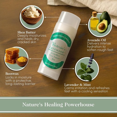 Victoria's Lavender Heel Balm Stick - Ultra-Rich Therapy for Dry, Cracked Feet - Lavender Mint 2.5oz