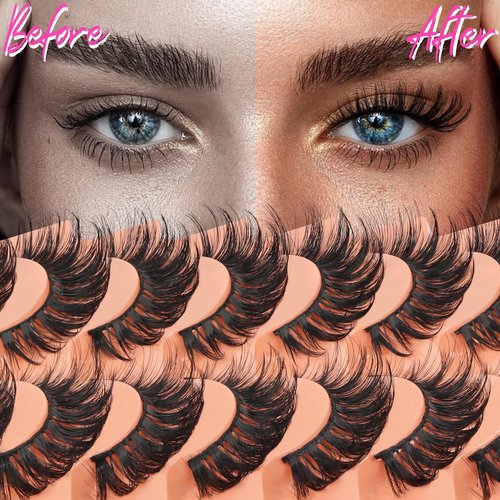 Veleasha Lashes D Curl Dramatic Lashes Fluffy Faux Mink Eyelashes V Shape Volume Eyelash Thick 10-18MM 3D Effect False Eyelashes (6D33)