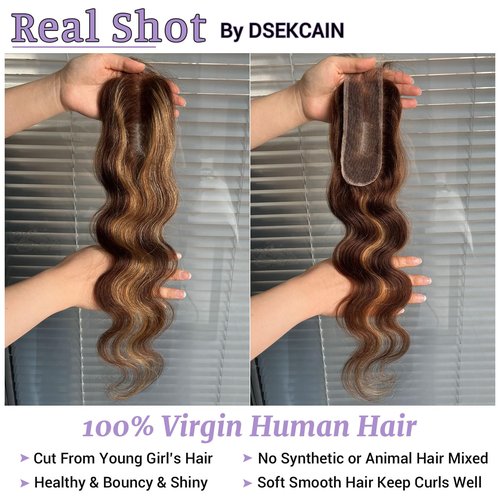 DSEKCAIN P427# Highlight Honey Blonde 2x6 Body Wave Lace Closure 100% Real Human Hair 12 Inch Transparent hd 2x6 Lace Closure
