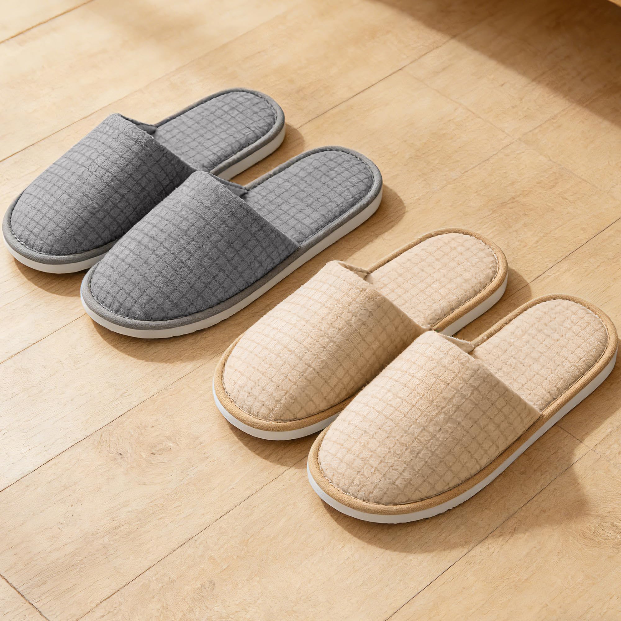 Vipay 12 Pairs Disposable Slippers for Guest, Non Slip Disposable Spa Slippers for Women and Men, 2 Size 2 Colors Reusable House Slippers Indoor Outdoor for Hotel Essentials Shoeless Home Spa Travel