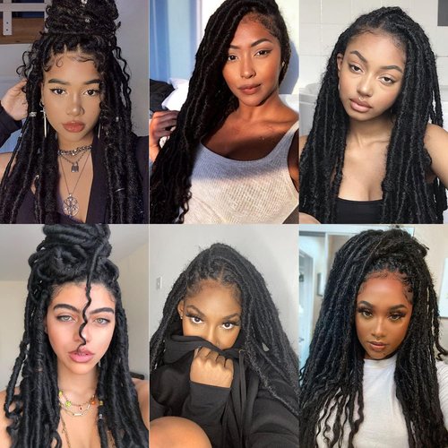 6 Packs Goddess Locs Crochet Hair, 24 Inch Straight Faux Locs Crochet Braids, Pre-Looped Curly Soft Synthetic Braiding Hair Extensions for Black Women(24 Inch, 6 Packs, 1B#)