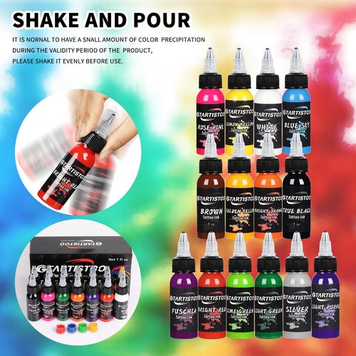 Tattoo Ink Set Professional 14 Colors 1oz (30ml) Vegan-Friendly Pigment Tattoo Ink Color Set Supplies