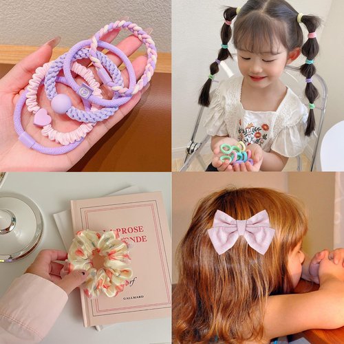 Qopoto Hair Accessories Kit for Girls - Gift Set with Hair Clips, Barrettes, Ties, Bows - Ages 4-15 (Colorful Case)
