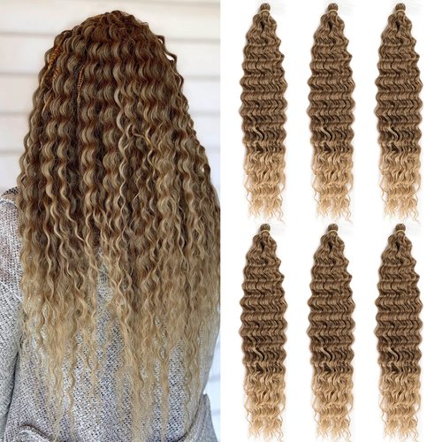 Ocean Wave Crochet Hair Extensions Deep Wave Crochet Hair for Women 22inch 6Packs Synthetic Crochet Hair Curly # T8/24 Brown mix Blonde