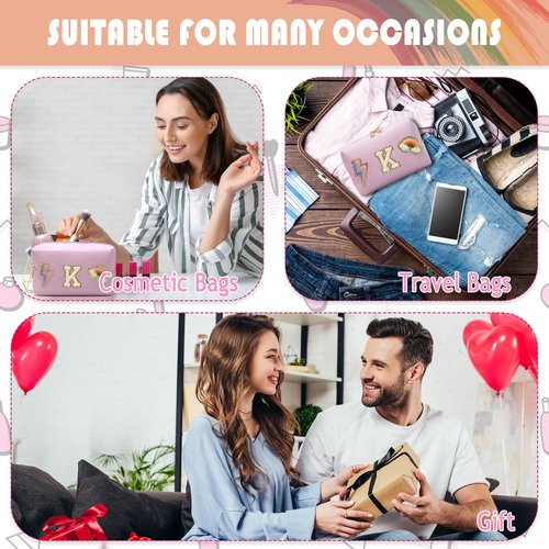 LUCKIPLUS Makeup Bag Preppy Cosmetic Pouch, Monogram Initial Pink Cute Skincare Travel Make up Organizer, Waterproof PU Preppy Case Brithday Gift for Daughter Women Mother (Letter K)