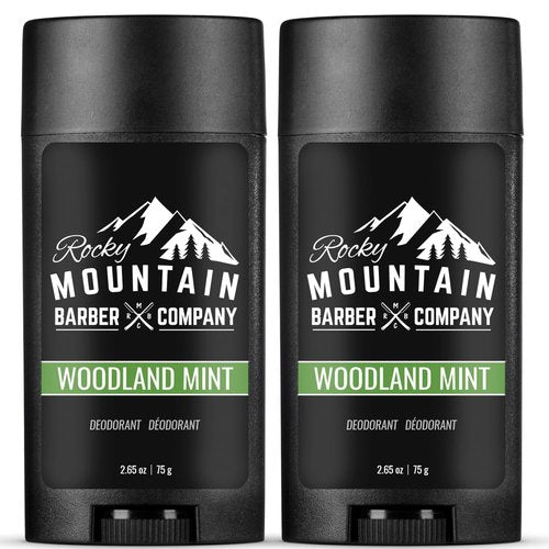 Rocky Mountain Barber Company Natural Deodorant for Men - Aluminum Free, Plant-Based, Peppermint Scent - 2 Pack, 2.65 oz Each