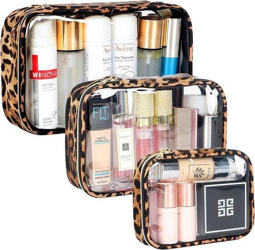 Skiennix Clear Makeup Bags - TSA Approved Travel Toiletry Set | 3-Pack (Large, Small & Mini) Waterproof Organizer