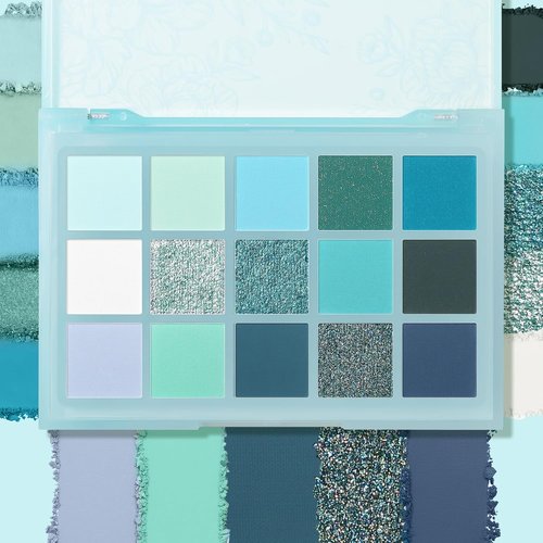 UCANBE 15 Color Eyeshadow Palette - High Pigmented Shimmer & Matte Shades | Cool Tones in White, Blue, Green, Mint, Teal, Navy