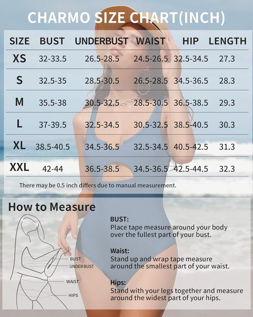 Charmo Ribbed One-Piece Swimsuit - Cutout Scoop Neck Monokini with High Cut Design, Padded Support