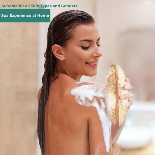 LUFAFY Large Premium Natural Dual Sided Loofah Sponge (3 - Pack), Exfoliating Body Scrubber, 100% Plant-Based Shower Luffa Sponge, Bath Loofah for Women and Men