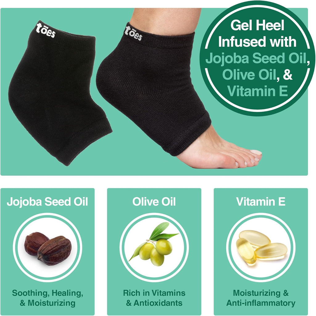 ZenToes Moisturizing Socks - Cracked Heel Treatment with Vitamin E & Jojoba Oil | Cotton Black, Regular Size