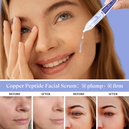 THESKCARE Copper Peptide Serum Ampoule for Face with Niacinamide & Hyaluronic Acid to Hydrate Skin, Reduce Wrinkles and Plump Skin,30 Ampoules