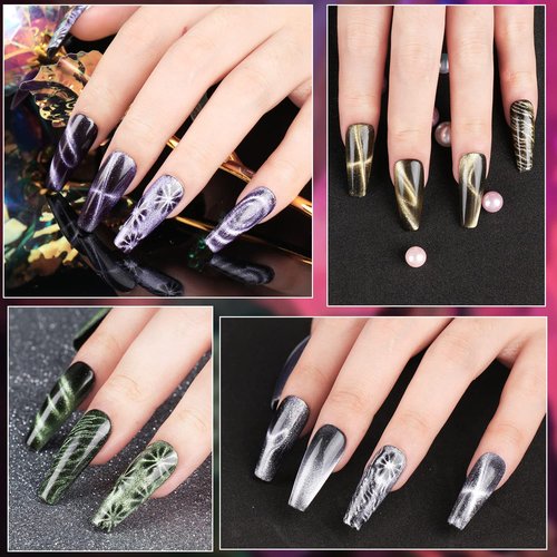 Clara Colors Cat Eye Gel Nail Polish Set - 12 Holographic Glitter Shades with 2 Magnet Sticks | DIY Home Manicure