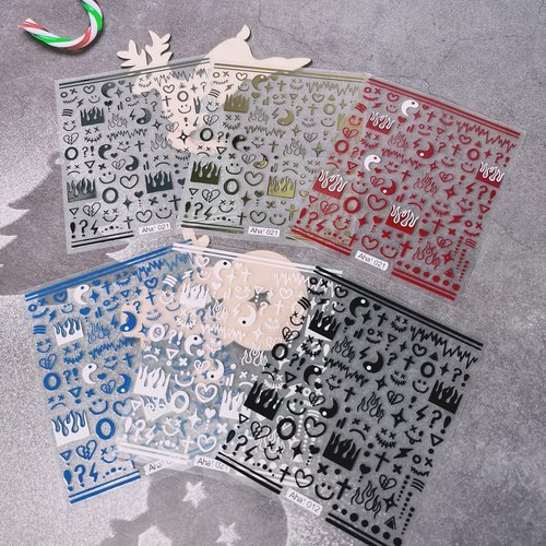 6 Sheets Nail Art Sticker Decals for Men, ins Minimalist Style Klein Blue Flame Nail Art Sticker Decals Impressionist Lines Star for Men Girls Nail Art Decoration (6 Colors)