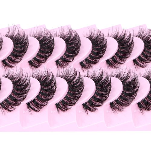 Natural Lashes Fluffy False Eyelashes Wispy Lashes 3D Volume Strip Lashes 14mm D Curly Fake Eyelashes with Clear Band 10 Pairs Eye Lashes by Calphdiar