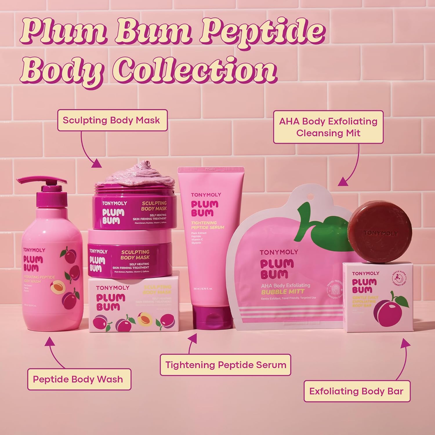 TONYMOLY AHA Exfoliating Body Bar - Gentle Daily Buffing Soap with Plum & Cica Extract for Soft Skin