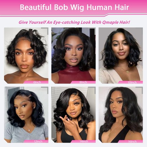 Qmaple Bob Wig Human Hair 13x4 Body Wave Lace Front Wigs Human Hair Short Bob Wigs for Women (8 Inch)