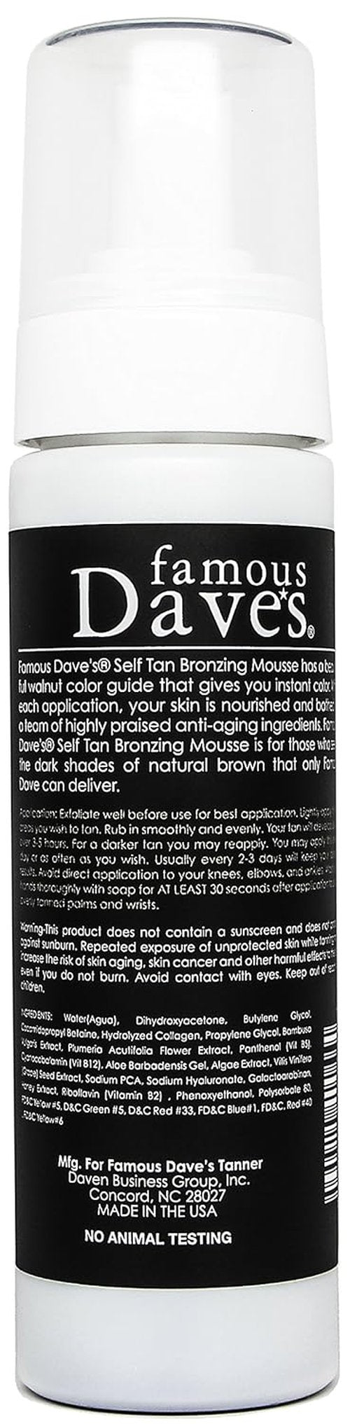 Famous Dave’s Dark Tanning Mousse - Instant Bronzer | Organic Self Tanner for Medium/Darker Skin Tones