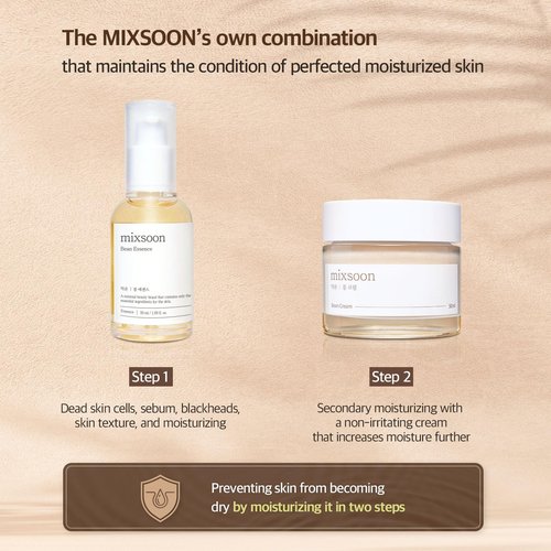 mixsoon Bean Glass Skin Duo Facial Moisturizer Fermented Bean Skincare Routine Bean Essence 50ml + Bean Cream 50ml 3.38 Fl. Oz / 100ml Korean Glass Skin Care