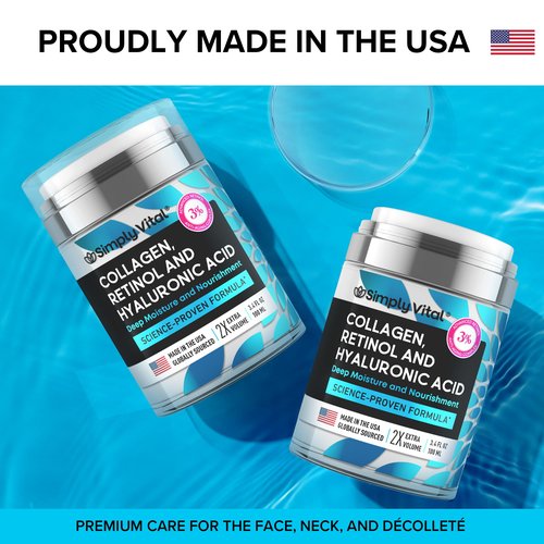 Anti-Aging Face Moisturizer with Retinol, Collagen & Hyaluronic Acid - Made in USA - Moisturizer Face Cream for Women & Men - Firming & Hydrating Neck Cream - Day & Night Skin Care - 3.38 fl oz