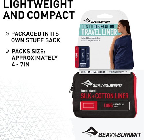 Sea to Summit Silk-Cotton Blend Sleeping Bag Liner - Lightweight Travel Essential for Comfort