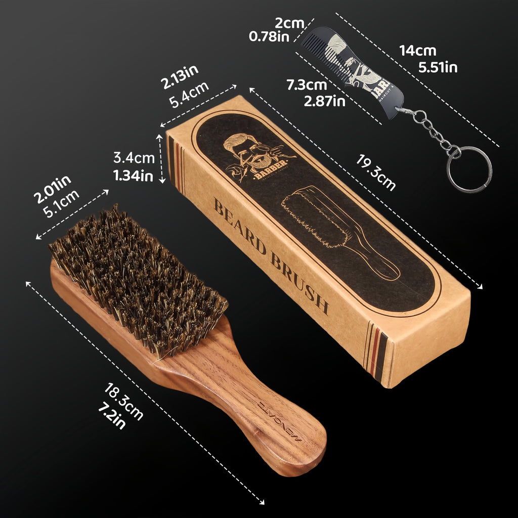 Walnut Wood Boar Bristles Beard Brush Kit for Men, Beard Grooming & Hair Styling Quiff, Pompadour, Slicked-back, Undercut, Straightens & Promotes Beard Growth - Works with Beard Oils and Balms