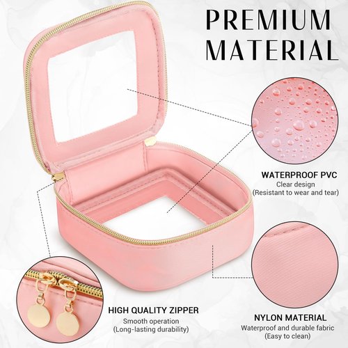 Abbylike 3 Pcs Clear Makeup Bags Travel Cosmetic Organizer Case Nylon Toiletry Bag with Zipper PVC Transparent Makeup Pouch Portable Storage Car Essentials for Women Gifts(Black, White, Pink,Small)