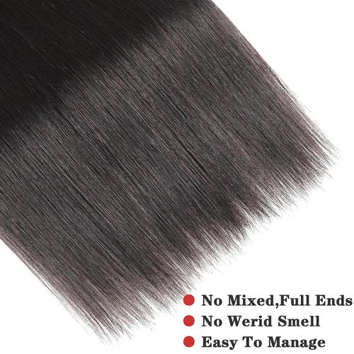 NROOEAY Straight Bundles Human Hair 20 inch 100% Unprocessed Brazilian Straight Hair Bundles 12A Remy Virgin Retain the Intact Cuticle, Long Lifespan