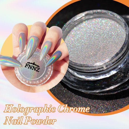 FNNZ Holographic Nail Powder, Chrome Nail Powder for Nail Art Decoration, Holographic Fine Glitter Aurora Rainbow Metallic Mirror Effect for Fake Nails Tips Gel Polish Salon Manicure Home DIY