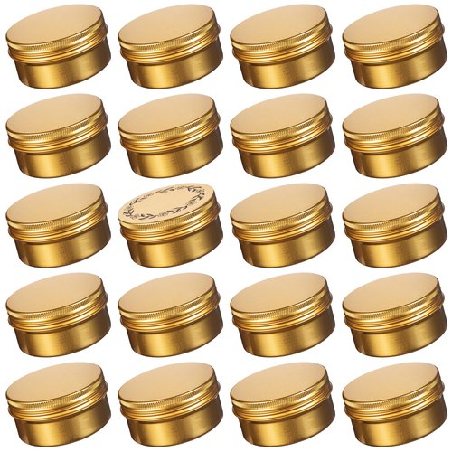 24 Pack 3oz Screw Top Aluminum Tin Jars with Screw Lids and Blank Labels - Refillable 90ml Metal Containers for Lip Balms, Candles, Salves, Spices, Crafts (Gold)
