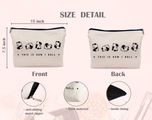 Lacosu This is How I Roll Makeup Bag, Wild Animal Cute Rolling Panda Cosmetic Makeup Bag for Panda Lover Women, Black, 7.5 x 10 Inches, Makeup, Travel, Toiletry