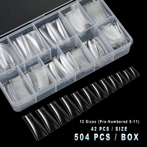 ASONRL 504Pcs Clear Duck Nail Tips Half Cover XXL Long Duck Nails Tips Press On - 12 Sizes Acrylic Gel DIY Nail Extensions for Salon-Worthy Duck Shaped Manicures & Nail Art with Box