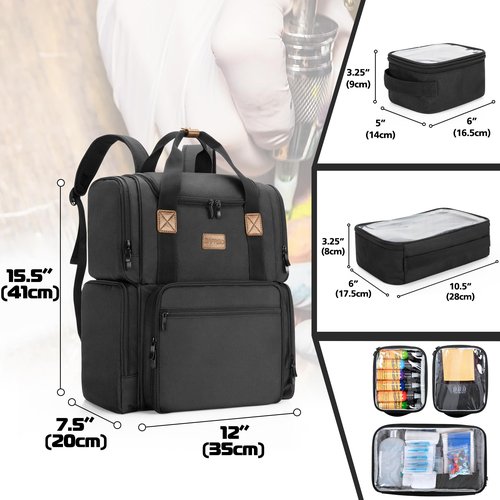 BAFASO Tattoo Backpack with 3 Inner Removable Pouches, Tattoo Case Holds Tattoo Stencil Printer and Tattoo Supplies (Bag Only), Black