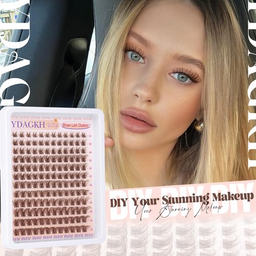Brown Lash Clusters Natural Eyelash Clusters Invisible Band Wispy Lash Extension 8-16mm D Curly Cluster Eyelash Extensions Clear Band Individual Clusters Lashes DIY Volume Dark Brown Eyelash Extension