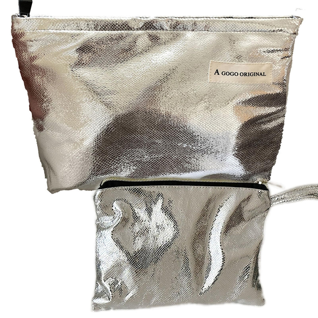 YIGEBIZI 2 Pcs Makeup Bag for Women Large Capacity PU Cosmetic Bag Set Travel Toiletry Bag Silver Glitter Cute Makeup Pouch for Purse Portable Organizer Travel Accessories