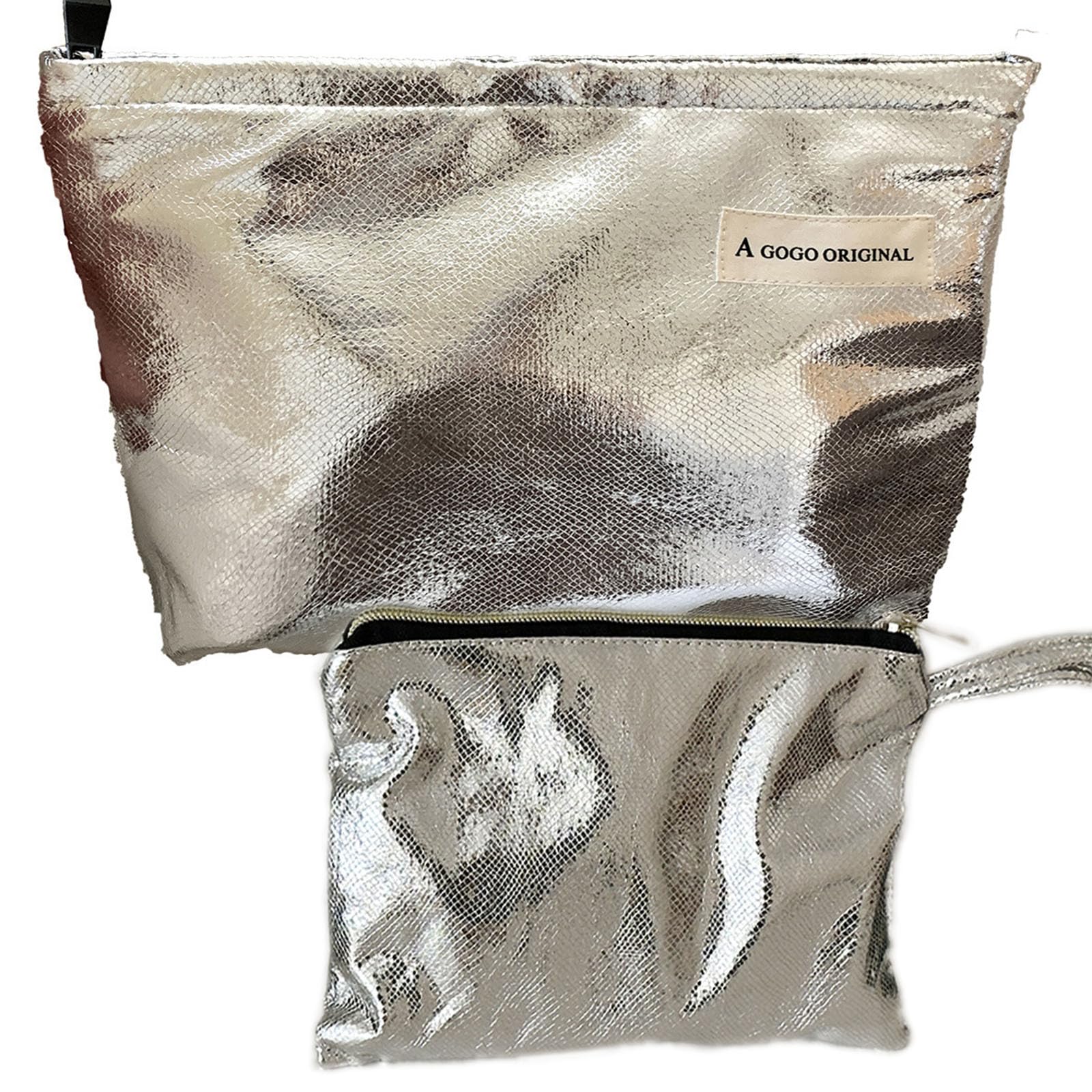 YIGEBIZI 2 Pcs Makeup Bag for Women Large Capacity PU Cosmetic Bag Set Travel Toiletry Bag Silver Glitter Cute Makeup Pouch for Purse Portable Organizer Travel Accessories