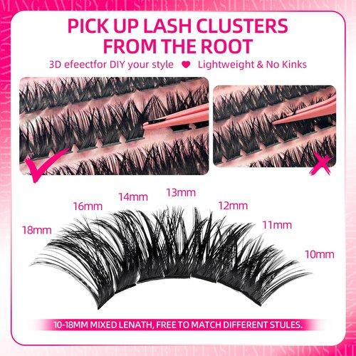 Lash Clusters, 532pcs 80D Natural Fluffy D Curl Lashes Clusters 10-18mm Individual DIY Manga Wispy Cluster Eyelash Extensions Kit Fairy Flora False Eyelashes Waterproof