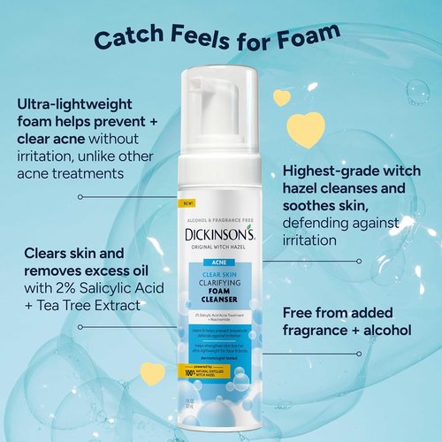 Dickinson’s Witch Hazel Acne Foam Cleanser - 2% Salicylic Acid & Niacinamide | Alcohol-Free, 7 Fl Oz