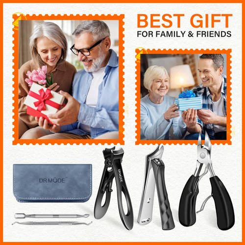 DRMODE Toenail Clippers for Thick Toenails, Long Handled Toe Nail Clippers for Thick Nails for Seniors with Wide Opening, Professional Stainless Steel Slanted Curved Ingrown Toenail Clippers for Men