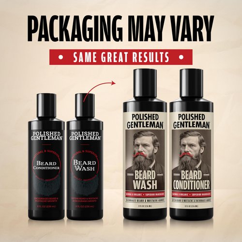 Polished Gentleman Beard Wash and Conditioner Set - Softens and Strengthens - Beard Shampoo with Growth Oil - Moisturizer & Beard Thickener - Tea Tree Unscented - Paraben-Free & Sulfate-Free (8oz)