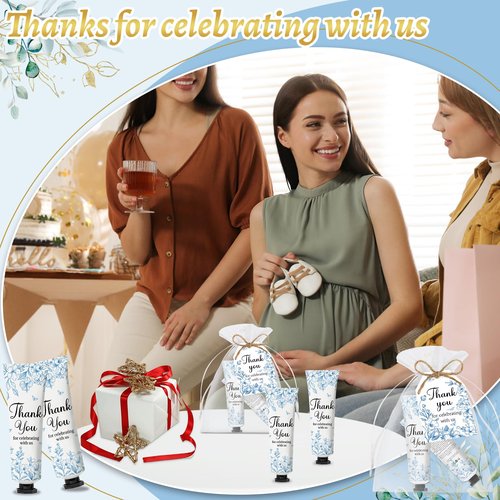 50 Sets Blue Flower Baby Shower Hand Cream Set, Hand Cream Favors for Guests Bridal Wedding Baby Shower Gift Bulk Travel Size Gifts with Thank You Card & Organza Bags(blue flower)