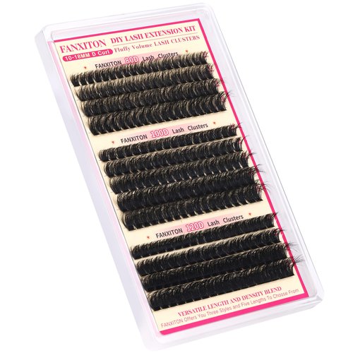 FANXITON Lash Clusters Thick Eyeash Clusters D Volume Lash Extensions 80D+100D+120D Eyelash Clusters 10-18mm Eye Lash Clusters Wispy Individual Lashes Sweatproof Clusters Eyelash Extensions