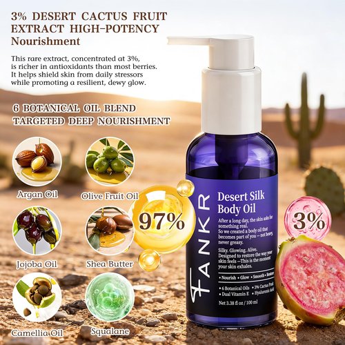 Desert Silk Body Firming Oil for Women – Dual-Phase Technology for Instant After-Shower Absorption, 72H Glow & Firming Moisturizing Formula with 6 Botanical Oils, 3% Cactus Fruit & HA (3.38 fl oz)
