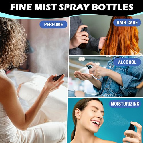DupakSYS 20 Pack 2oz/55ml Plastic Spray Bottles Mini Travel Spray Bottle with Black Cap Empty Fine Mist Spray Bottles Refillable Liquid Container for Perfumes Travel Makeup